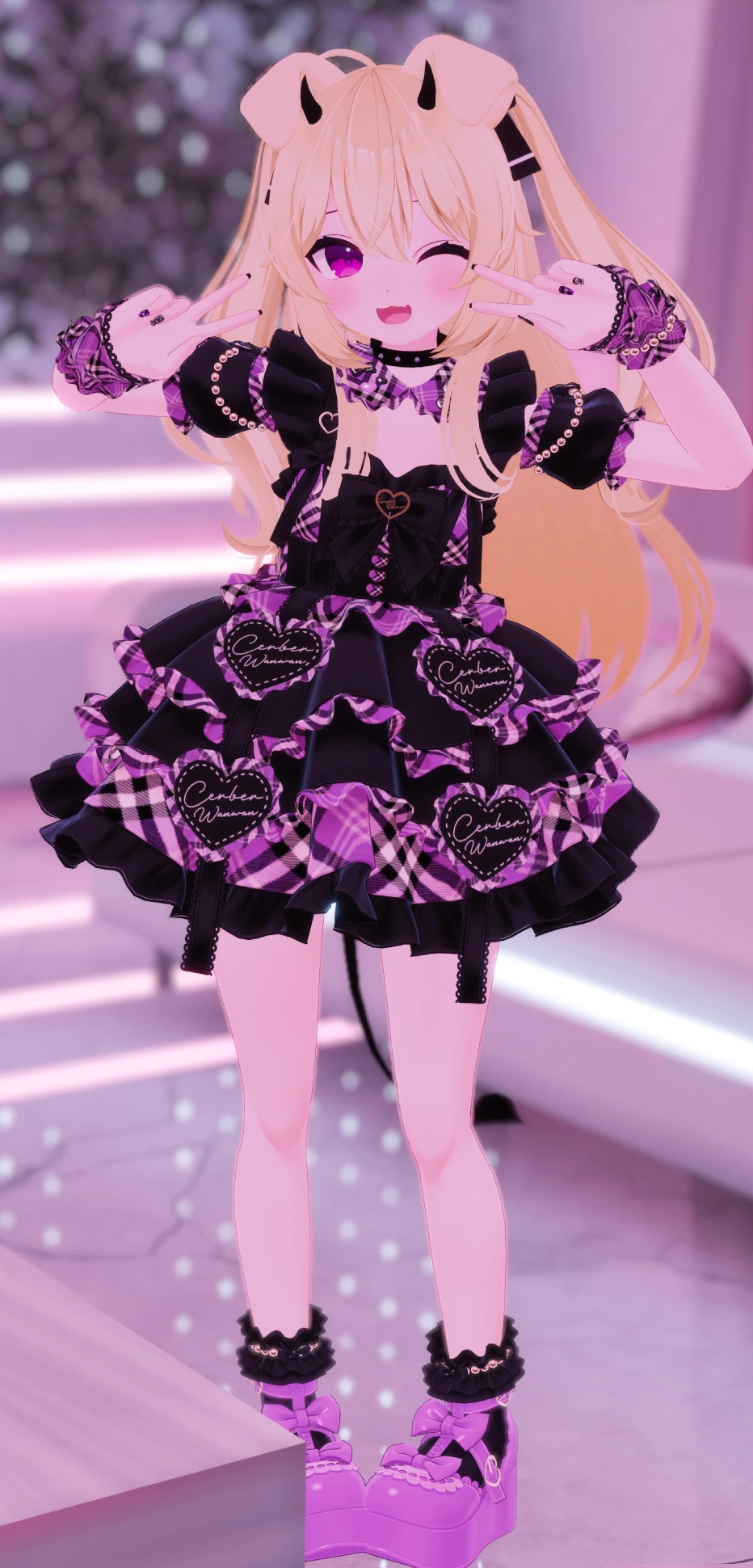 Cerber in purple dress